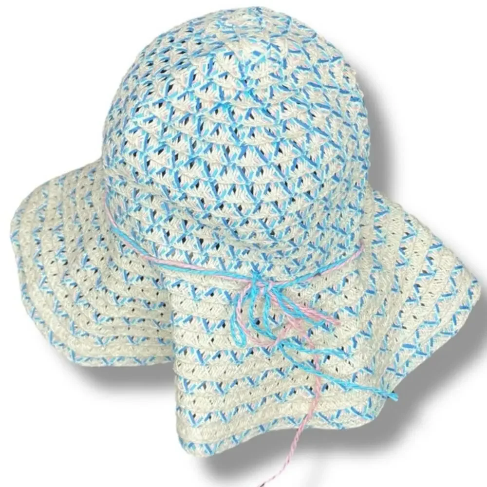 Capelli New York Kids Bucket Hat Girls Youth OS White Straw Blue Pink Sun Beach